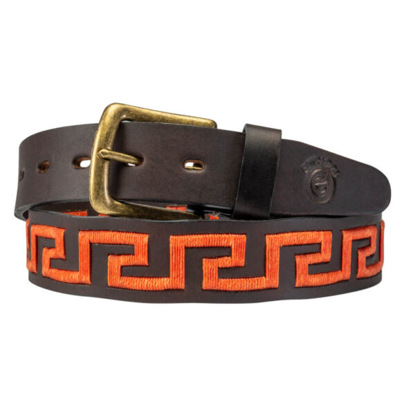 Orange Polo Belt - Greek Key Pattern - Gaucho Belt