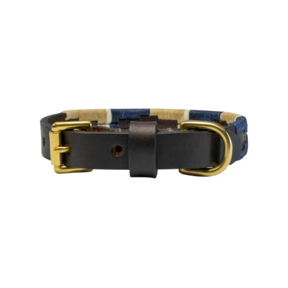 Navy polo dog collar | Argentinian Gaucho Collar | Miniature and Puppy | Brass
