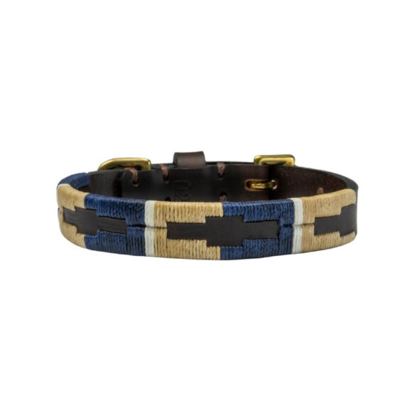 Navy polo dog collar | Argentinian Gaucho Collar | Miniature and Puppy | Brass