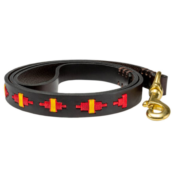 Red Inca Polo Dog Lead - Vegetable tanned stirrup leather - Brass