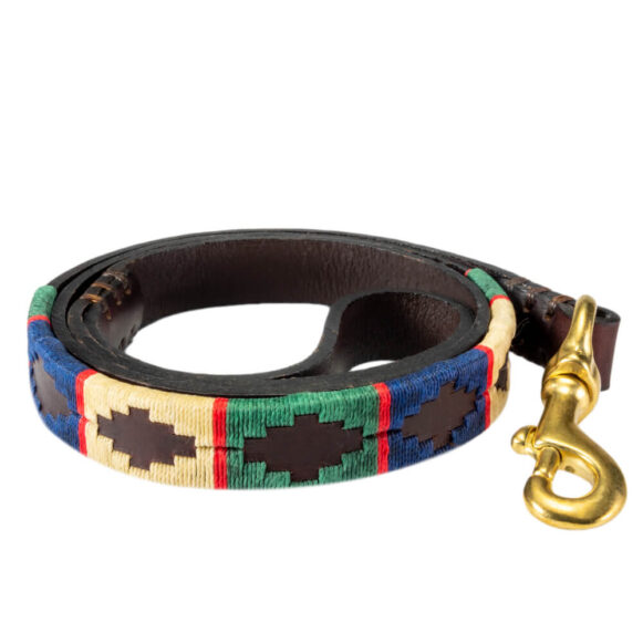 Red Polo Dog Lead - Gaucho Belt - Vegetable tanned Leather - Brass