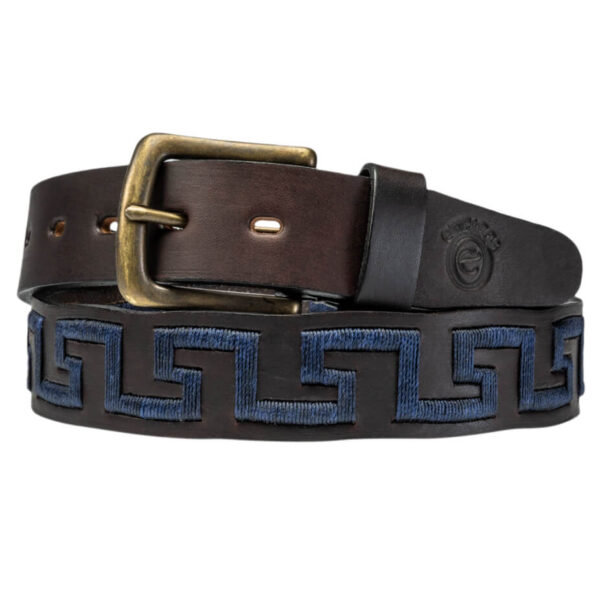 Navy Polo Belt - Greek Key Pattern - Gaucho Belt