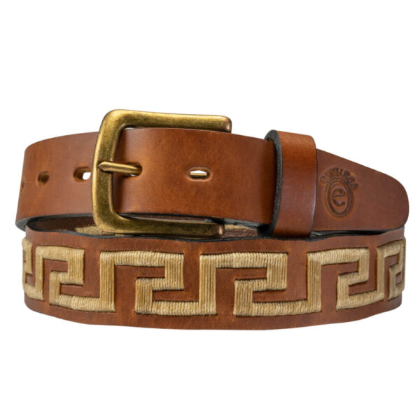 Crema Polo Belt - Greek Key Pattern - Gaucho Belt