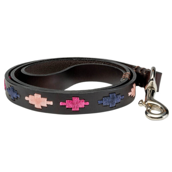 Pink Inca Polo Dog Lead - Vegetable tanned stirrup leather - Brass